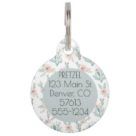 Waterverf Floral Cactus Patter Naam Huisdierpenning