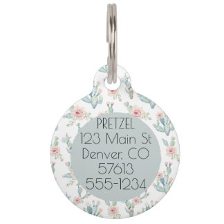 Waterverf Floral Cactus Patter Naam Huisdierpenning