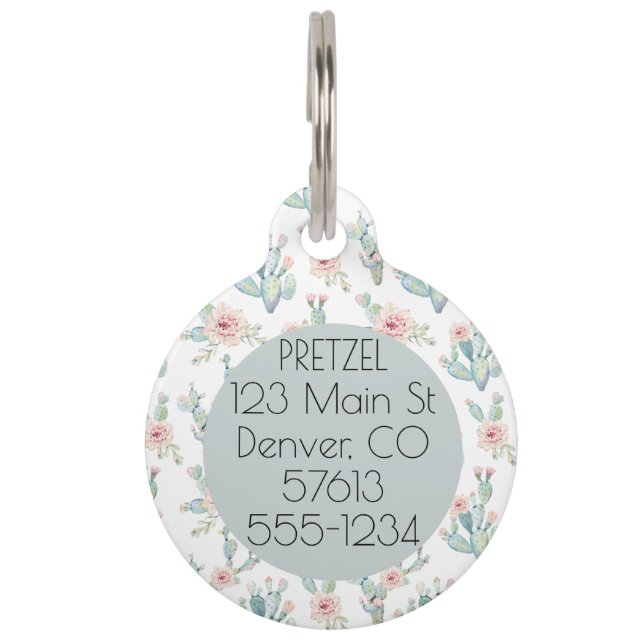 Waterverf Floral Cactus Patter Naam Huisdierpenning (Voorkant)