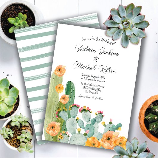 Waterverf Floral Cactus Wedding Kaart