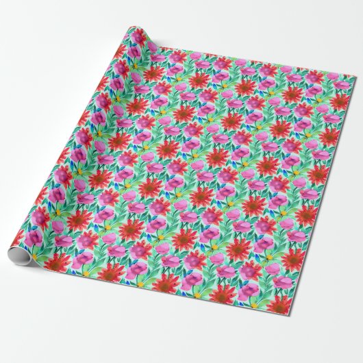  Waterverf Floral Cadeaupapier (Uitgerold)