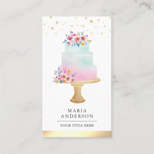 Waterverf "Floral Cake Pastry Chef Bakery" Visitekaartje (Voorkant)