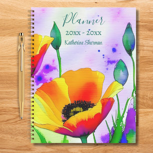 Waterverf Floral California Poppies gepersonalisee Notitieboek