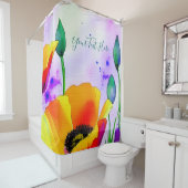 Waterverf Floral California Poppies Sinaasappel Ge Douchegordijn (In situ)