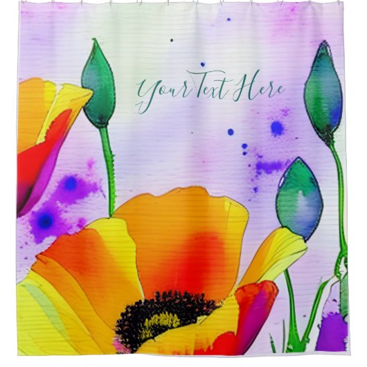 Waterverf Floral California Poppies Sinaasappel Ge Douchegordijn (Voorkant)