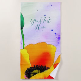 Waterverf Floral California Poppies Sinaasappel Ge Strandlaken