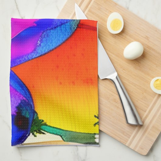 Waterverf Floral California Poppy Pink Blue Theedoek (Quarter Fold)