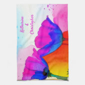 Waterverf Floral California Poppy Pink Blue Theedoek (Verticaal)