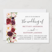 Waterverf Floral Calligraphy Burgundy Wedding Kaart (Voorkant)
