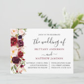 Waterverf Floral Calligraphy Burgundy Wedding Kaart (Staand voorkant)