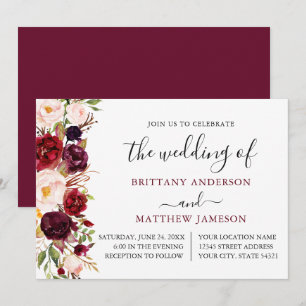 Waterverf Floral Calligraphy Burgundy Wedding Kaart