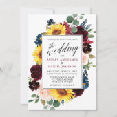 Waterverf Floral Calligraphy Burgundy Wedding Kaart (Voorkant)