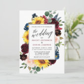 Waterverf Floral Calligraphy Burgundy Wedding Kaart (Staand voorkant)