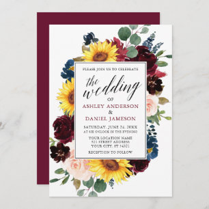 Waterverf Floral Calligraphy Burgundy Wedding Kaart
