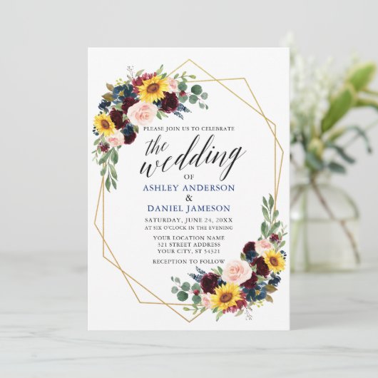 Waterverf Floral Calligraphy Geometric Wedding Kaart (Staand voorkant)