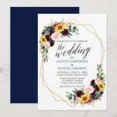 Waterverf Floral Calligraphy Geometric Wedding Kaart (Voorkant / Achterkant)