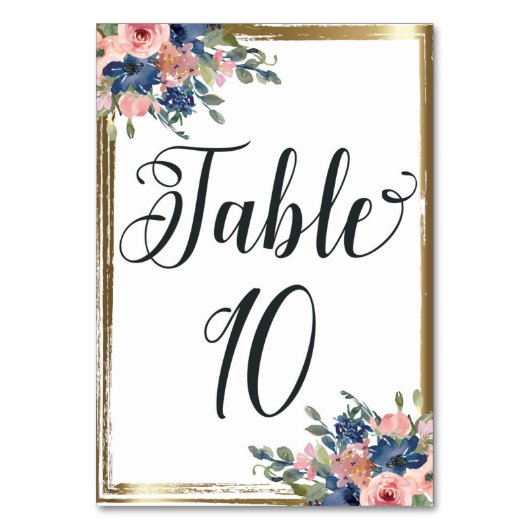 Waterverf Floral Calligraphy Table Number Kaart 10 (Voorkant)