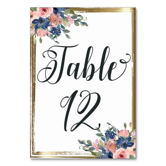 Waterverf Floral Calligraphy Table Number Kaart 12 (Achterkant)