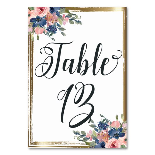 Waterverf Floral Calligraphy Table Number Kaart 13 (Voorkant)