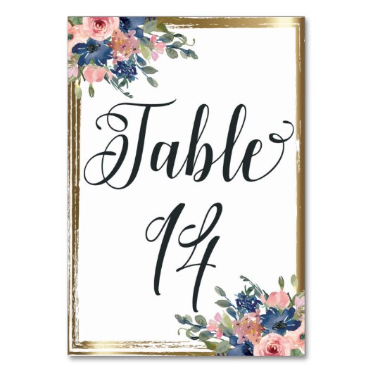 Waterverf Floral Calligraphy Table Number Kaart 14 (Voorkant)
