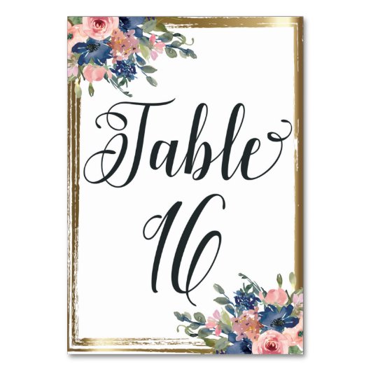 Waterverf Floral Calligraphy Table Number Kaart 16 (Achterkant)