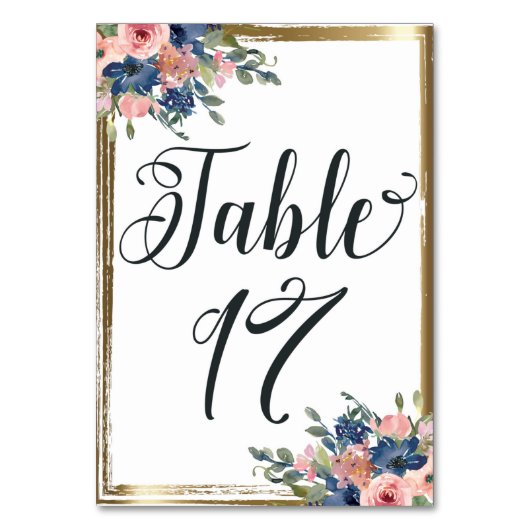 Waterverf Floral Calligraphy Table Number Kaart 17 (Voorkant)