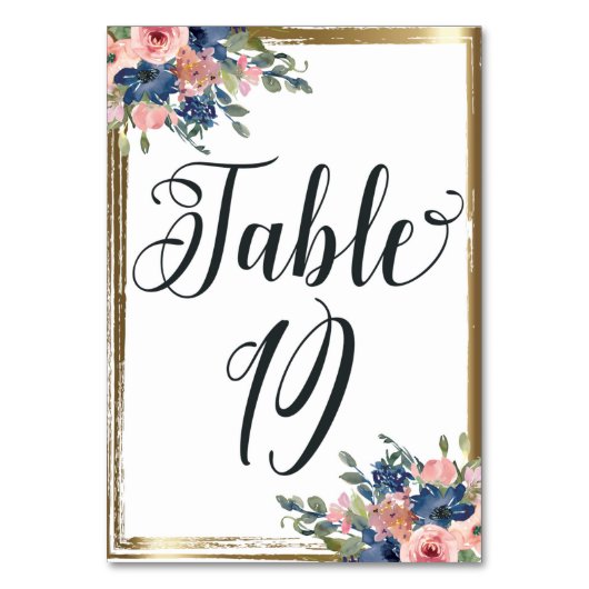 Waterverf Floral Calligraphy Table Number Kaart 19 (Voorkant)