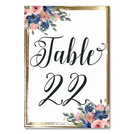 Waterverf Floral Calligraphy Table Number Kaart 22 (Voorkant)