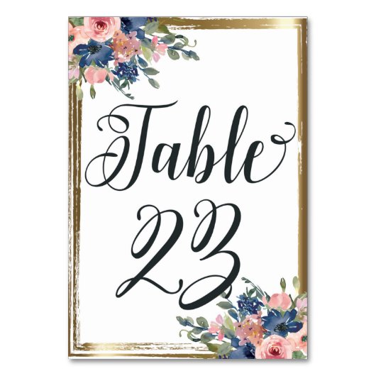 Waterverf Floral Calligraphy Table Number Kaart 23 (Voorkant)
