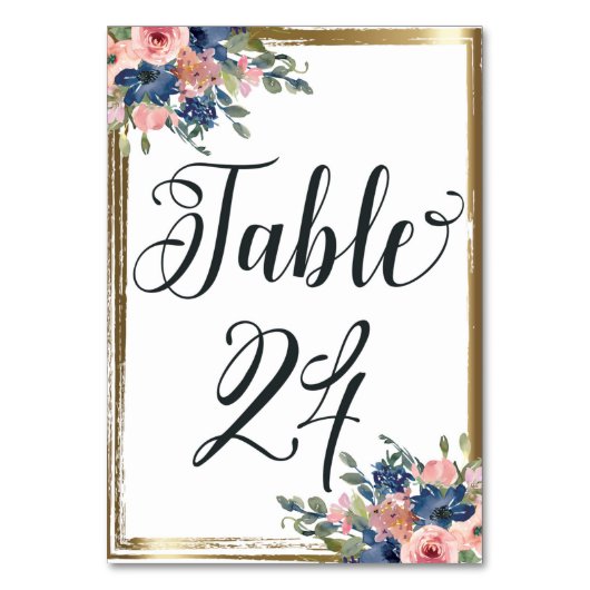 Waterverf Floral Calligraphy Table Number Kaart 24 (Voorkant)