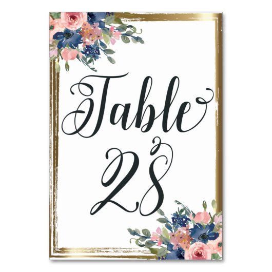 Waterverf Floral Calligraphy Table Number Kaart 28 (Voorkant)