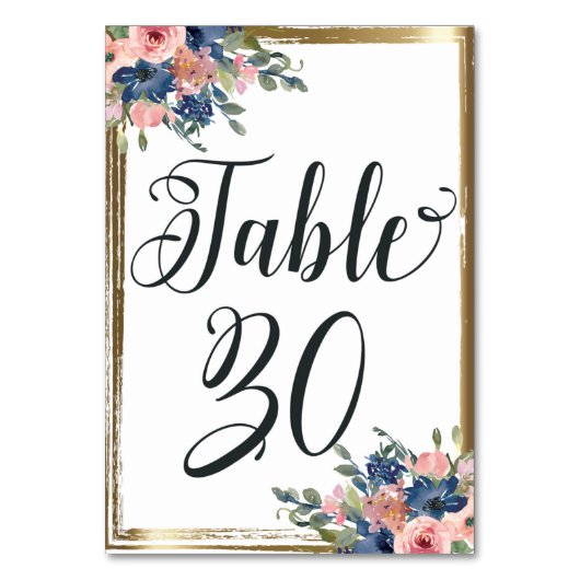 Waterverf Floral Calligraphy Table Number Kaart 30 (Voorkant)
