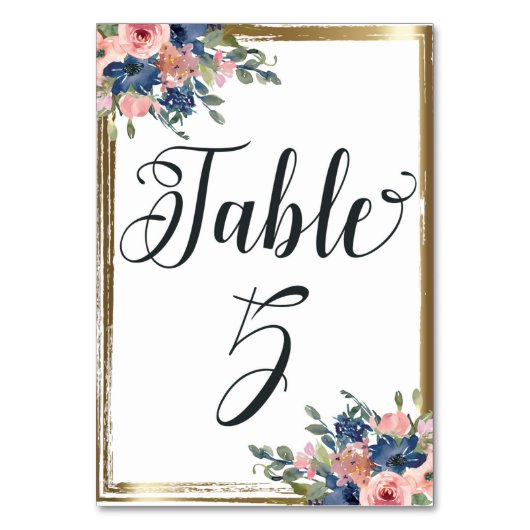 Waterverf Floral Calligraphy Table Number Kaart 5 (Achterkant)