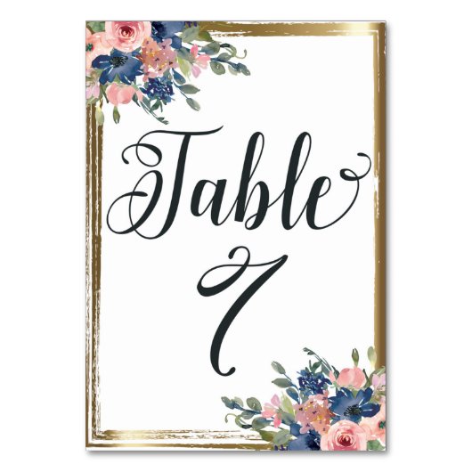 Waterverf Floral Calligraphy Table Number Kaart 7 (Voorkant)