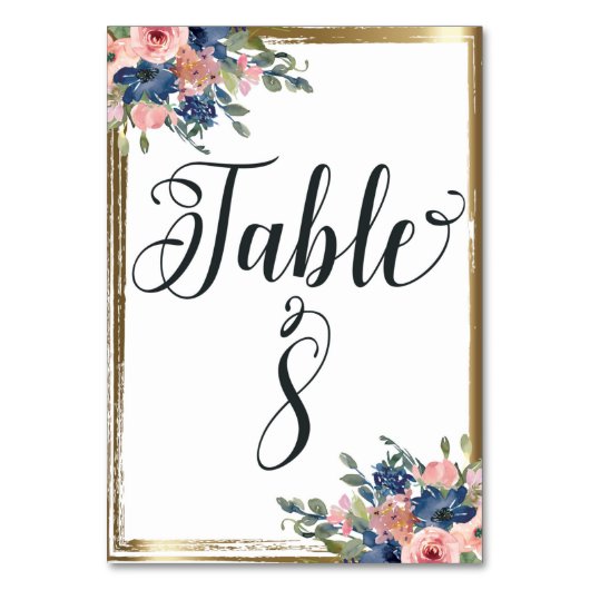 Waterverf Floral Calligraphy Table Number Kaart 8 (Achterkant)