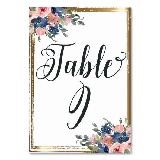 Waterverf Floral Calligraphy Table Number Kaart 9 (Voorkant)