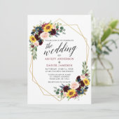 Waterverf Floral Calligraphy Wedding Geometric Kaart (Staand voorkant)