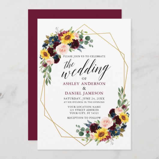 Waterverf Floral Calligraphy Wedding Geometric Kaart (Voorkant / Achterkant)