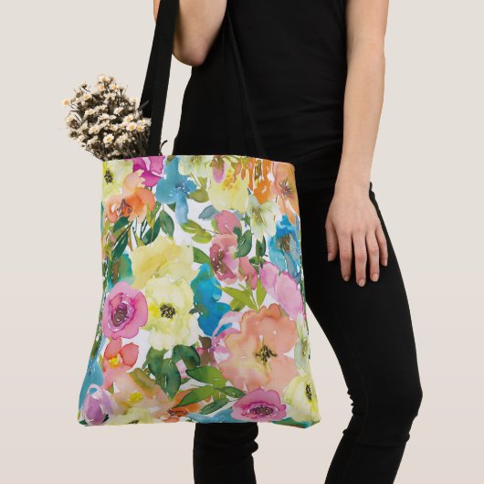 Waterverf  Floral Canvas tas (Dichtbij)
