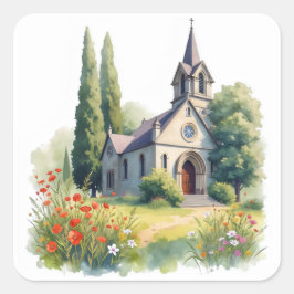 Waterverf Floral Catholic Church Vierkante Sticker