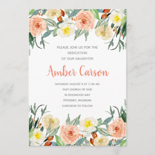 Waterverf Floral Child Dedication Invitation Kaart