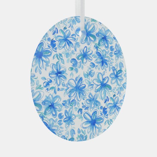 Waterverf Floral Chintz Schattige Pattern Glas Ornament (Voorkant Rechts)