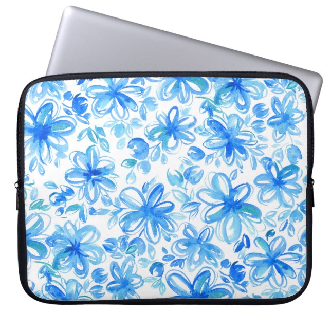 Waterverf Floral Chintz Schattige Pattern Laptop Sleeve (Voorkant)