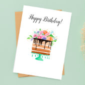Waterverf Floral Chocolate Birthday Cake Kaart
