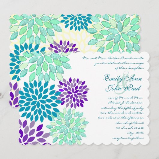 Waterverf Floral Chrysanthemum Wedding Invites Kaart (Voorkant / Achterkant)