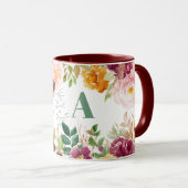 Waterverf floral classy elegant groen monogram mok (Voorkant rechts)