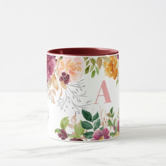 Waterverf floral classy elegant groen monogram mok (Midden)