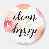 Waterverf Floral Clean Dirty Dishwasher Magnet (Voorkant)