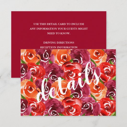 Waterverf Floral Collage Bruiloft Gast Details Informatiekaartje (Voorkant / Achterkant)