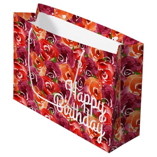 Waterverf Floral Collage Happy Birthday Groot Cadeauzakje (Voorkant Gekanteld)